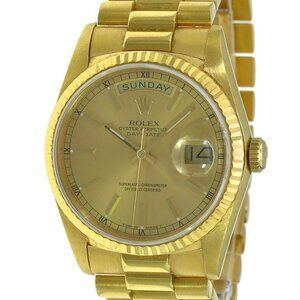 Rolex Mens Day-Date President Watch 18KY Solid Gold Champagne Dial 18238 MINT
